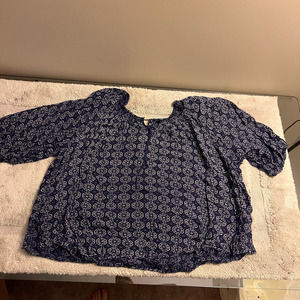 blue pattern boho top plus size